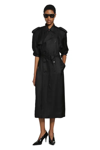 Saint Laurent Silk Trench Coat In Black