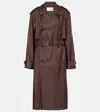 Saint Laurent Double-breasted Belted Silk-twill Trench Coat In Brown
