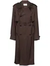 Saint Laurent Double-breasted Belted Silk-twill Trench Coat In Brown