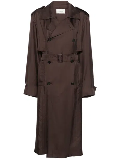 Saint Laurent Silk Trench Coat In Brown