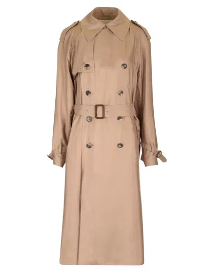 Saint Laurent Silk Trench Coat Coats Beige