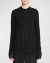 Saint Laurent Silk-trim Crewneck Cardigan In Noir