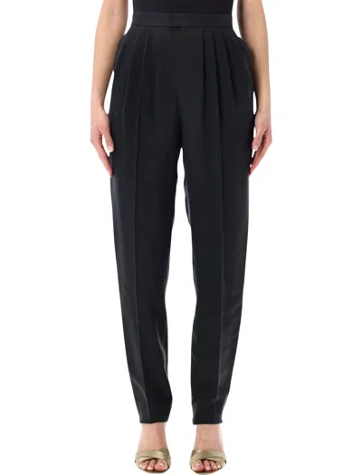 Saint Laurent Mid-rise Silk Habotai Pants In Black