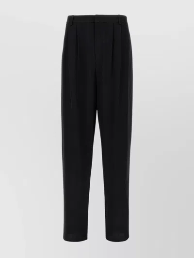 SAINT LAURENT SILK TROUSERS WITH BELT LOOPS AND PLEATS