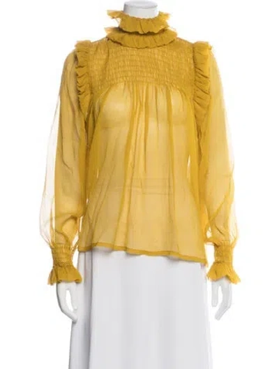 Pre-owned Saint Laurent Silk Turtleneck Blouse In Yellow