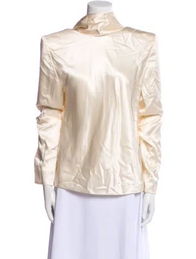 Pre-owned Saint Laurent Silk Turtleneck Button-up Top W/ Tags In Neutral