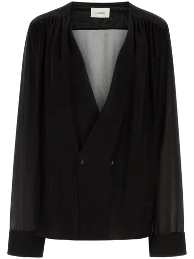 SAINT LAURENT SILK V-NECK BLOUSE