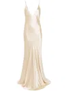 Saint Laurent Open-back Paneled Silk-satin Gown In 中性色
