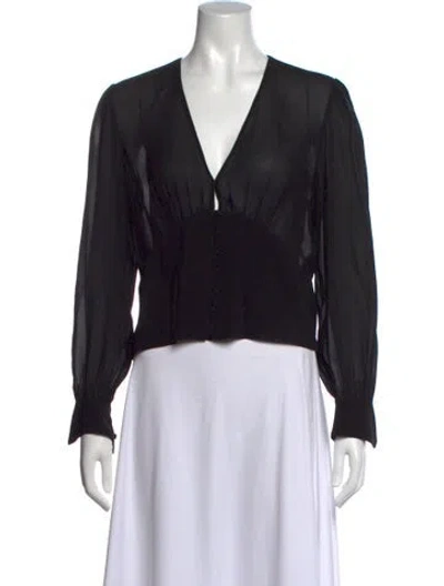 Pre-owned Saint Laurent Silk V-neck Blouse In Black