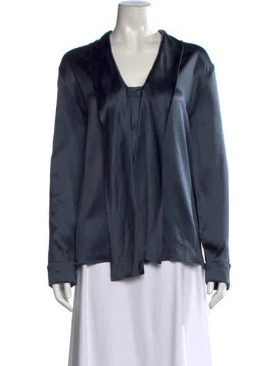 Pre-owned Saint Laurent Silk V-neck Blouse In Blue
