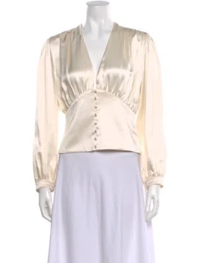 Pre-owned Saint Laurent Silk V-neck Blouse In Neutrals