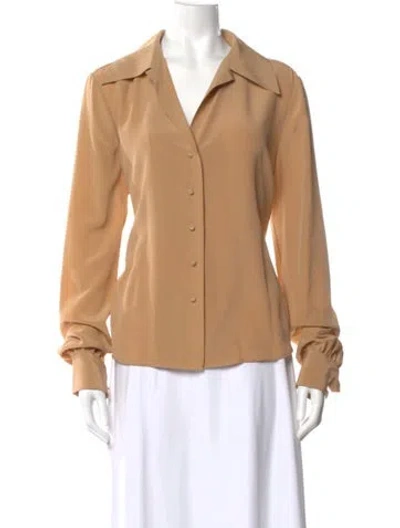 Pre-owned Saint Laurent Silk V-neck Blouse W/ Tags In Neutral