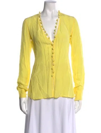 Pre-owned Saint Laurent Silk V-neck Blouse In Yellow