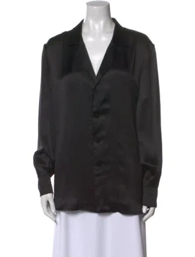 Pre-owned Saint Laurent Silk V-neck Button-up Top In Black