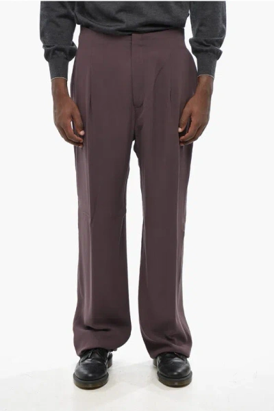 Saint Laurent Silk Wide Lege Single Pleated Pants In Brown