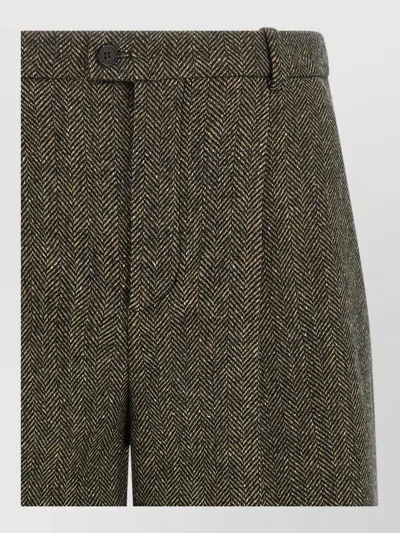 Saint Laurent Silk Wide-leg Midi Tailored Trousers In Brown