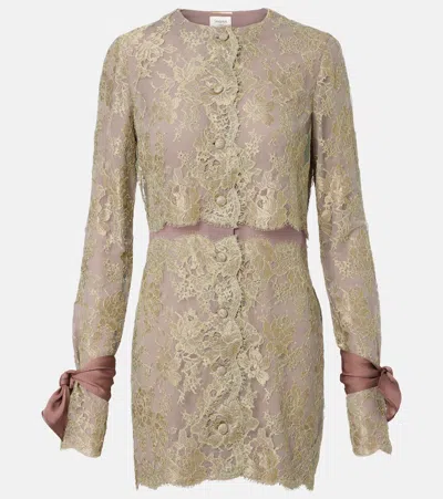 Saint Laurent Silk-trimmed Lace Minidress In Purple