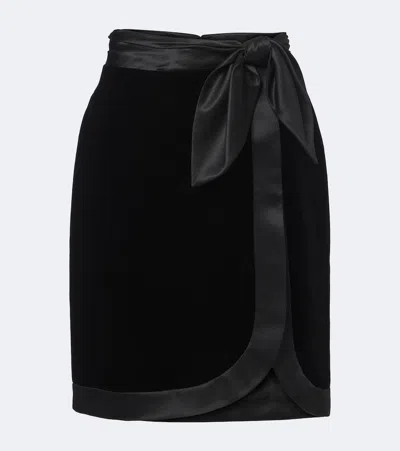 Saint Laurent Silk-trimmed Velvet Wrap Skirt In Black