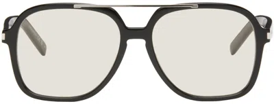 Saint Laurent Silver & Black Sl 653 Leon Leather Spoiler Sunglasses In Silver-silver-grey