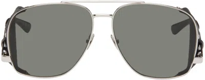 Saint Laurent Silver & Black Sl 653 Leon Leather Spoiler Sunglasses In Silver-silver-grey