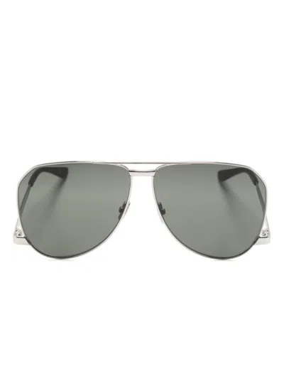 Saint Laurent Logo-engraved Pilot-frame Sunglasses In Grey