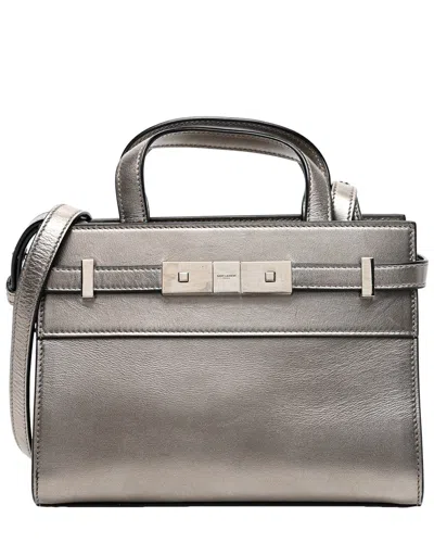 Saint Laurent Silver Calfskin Leather Smooth Manhattan Nano Shopper Tote  (authentic Pre-loved)
