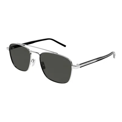 Saint Laurent Silver Crystal Grey Metal Sunglasses In Grey