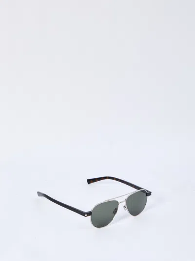 Saint Laurent Silver Green Lens Sunglasses In Purple
