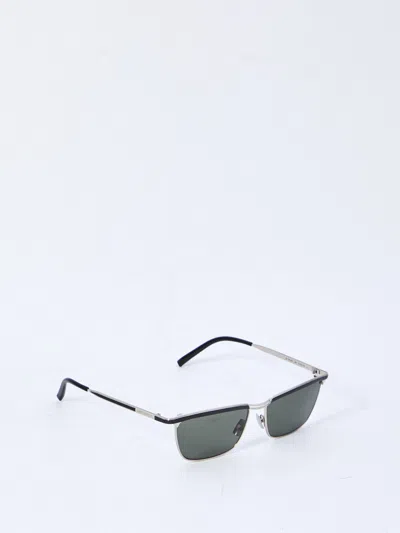 Saint Laurent Silver Grey Metallic Sunglasses In Black