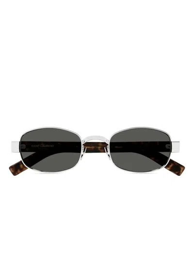 Saint Laurent Silver-havana-grey Metal Sunglasses In Neutral