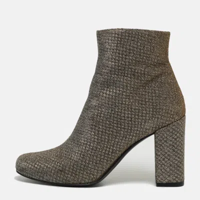 Pre-owned Saint Laurent Silver Lurex Fabric Ankle Boots Size 37
