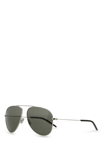 Saint Laurent Silver Metal Sl 800 Sunglasses In Green