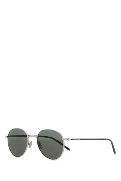 Saint Laurent Silver Metal Sl 865 Sunglasses In Green