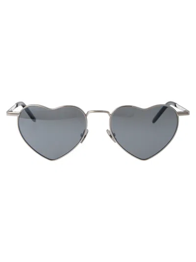 Saint Laurent Silver Metal  Sunglasses In Gray
