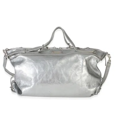 Pre-owned Saint Laurent Silver Metallic Crinkled Calfskin Medium Id Shoulder Bag