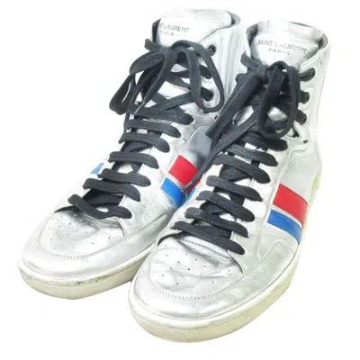 Pre-owned Saint Laurent Silver Metallic Hi Tops Shoes In Silver/blue/red