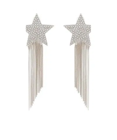 Saint Laurent Silver Metallic Shooting Star Tassel Drop Earrings In White