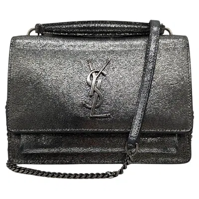 Pre-owned Saint Laurent Silver Metallic Sunset Chain Wallet In Black