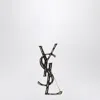 Saint Laurent Silver-plated Cassandre Brooch With Crocodile Texture In Metal