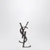 Saint Laurent Silver-plated Cassandre Brooch With Crocodile Texture In Silver