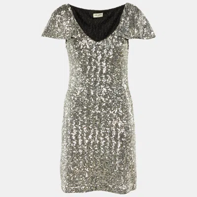 Pre-owned Saint Laurent Silver Sequined Knee Length Dress S