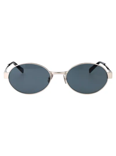 Saint Laurent Silver-silver-blue Metal Sunglasses
