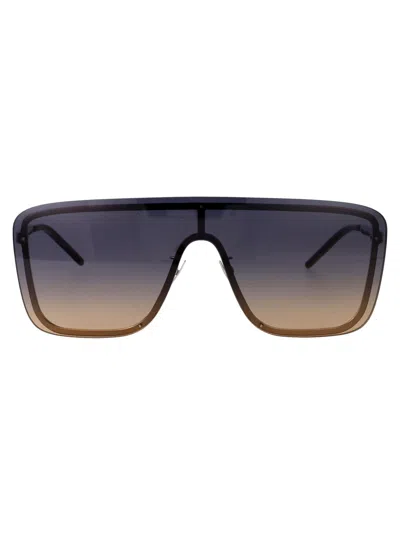 Saint Laurent Silver Silver Green Metal Sunglasses In Neutral