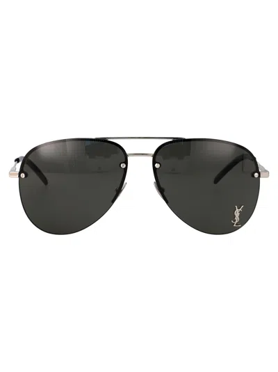 Saint Laurent Silver Silver Grey Metal Sunglasses In Black