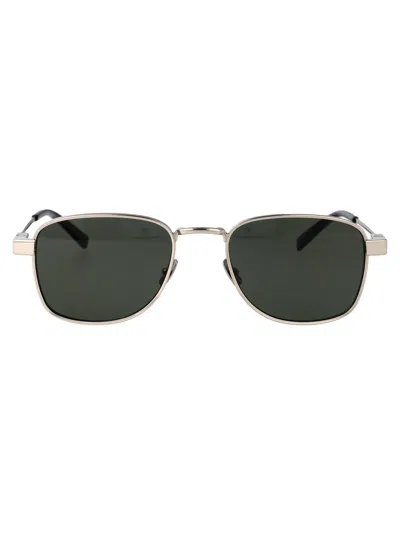 Saint Laurent Silver-silver-grey Metal Sunglasses In Green