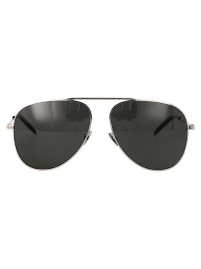 Saint Laurent Silver-silver-grey Metal Sunglasses In Black