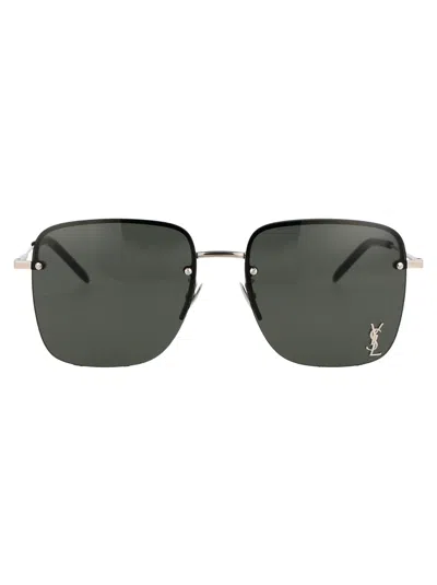Saint Laurent Silver Silver Grey Metal Sunglasses In Metallic