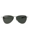 Saint Laurent Silver-silver-grey Metal Sunglasses In Green