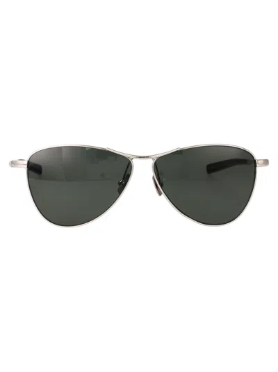Saint Laurent Silver-silver-grey Metal Sunglasses In Green