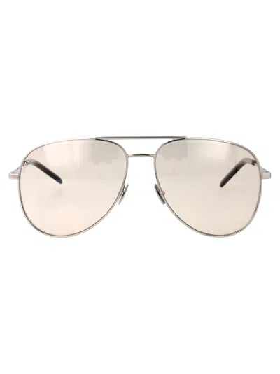 Saint Laurent Silver-silver-yellow Metal Sunglasses In White